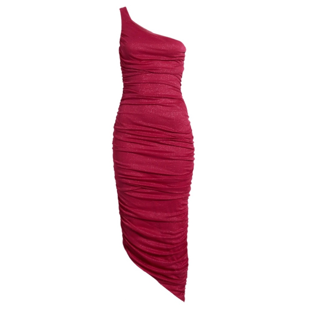 Jump Apparel Ruched One-Shoulder Midi Dress Pink NWT Prom Formal Occasion Party - Picture 7 of 13